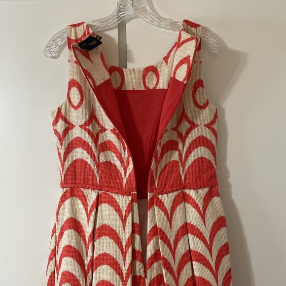 JUST TAYLOR Women's 6 Sleeveless Fit Flair DRESS Jacquard Fabric ORANGE Ivory - Picture 11 of 15